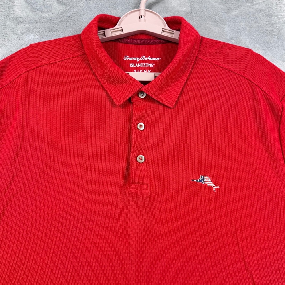 Tommy Bahama Island Zone Shirt Men XL Red USA Flag Logo Embroidery Supima Cotton